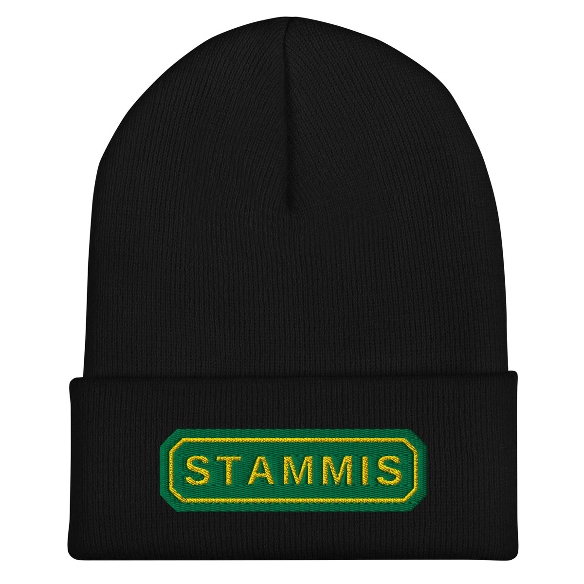 Stammis-mössa i svart, broderad skylt på mudden
