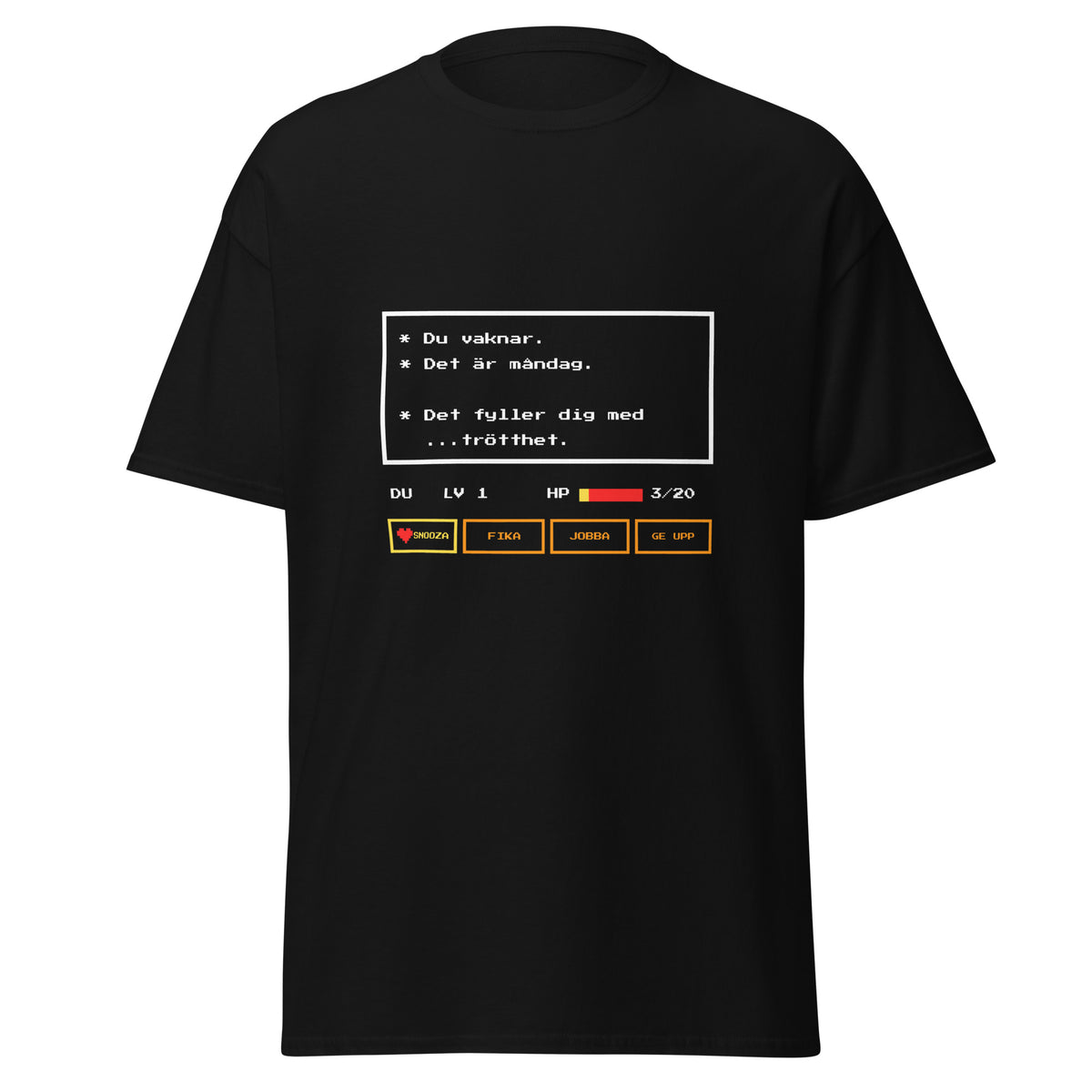 Det är måndag T-shirt i svart, framsida