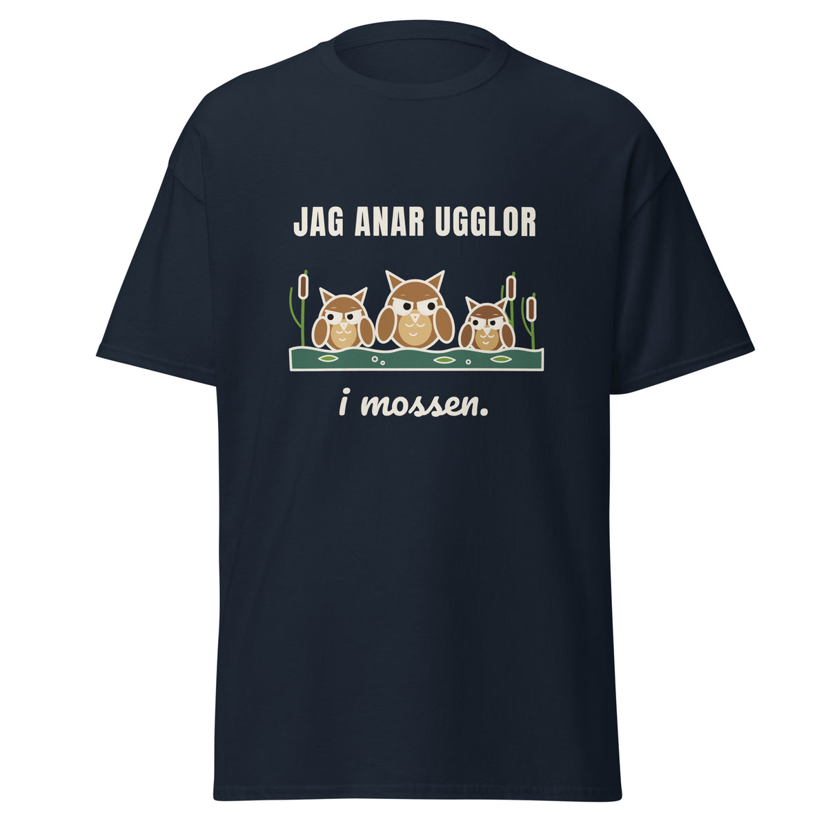 Jag anar ugglor i mossen T-shirt i marinblått, framsida