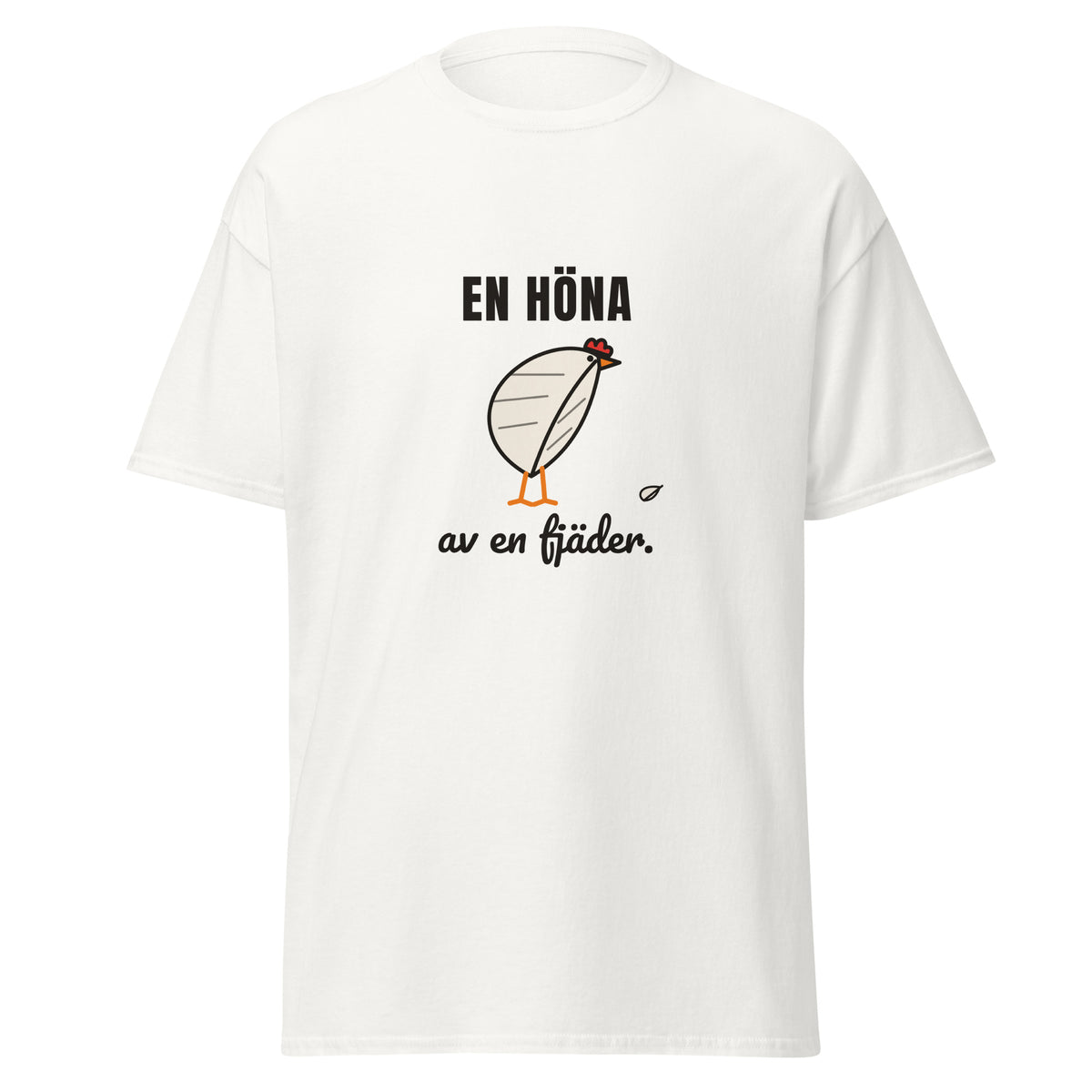 En höna av en fjäder T-shirt i vitt, framsida