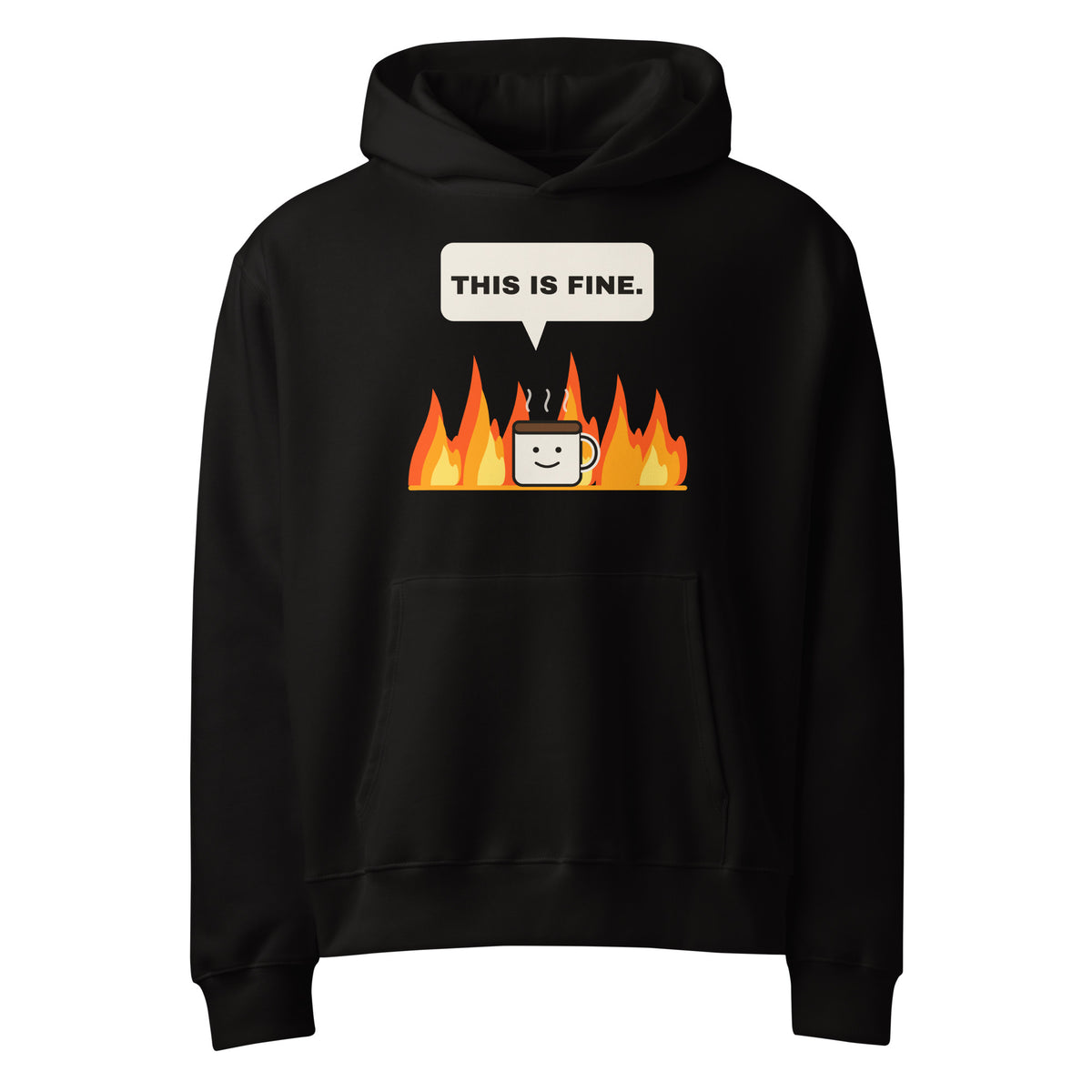 This Is Fine Hoodie för herr i svart, framsida