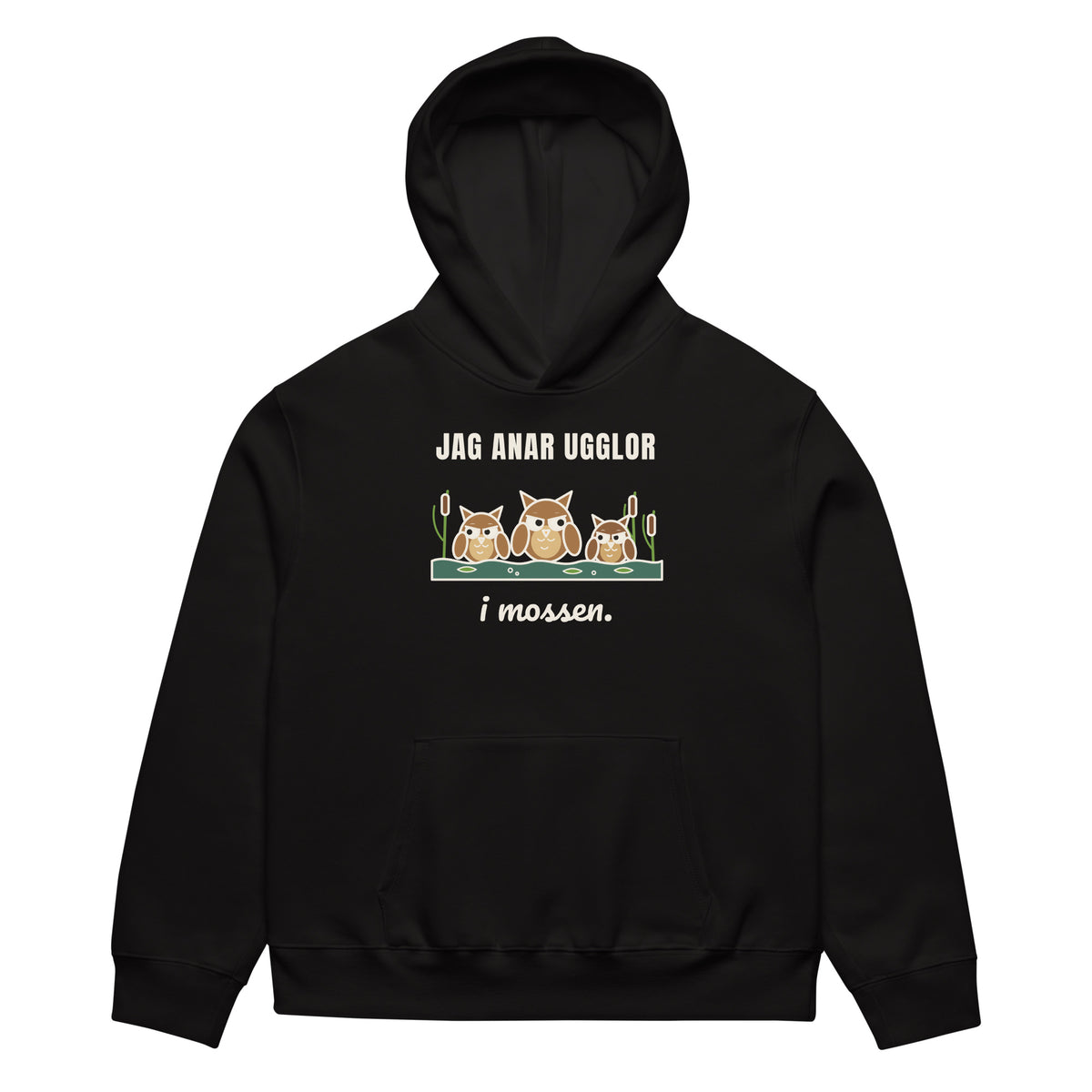 Jag anar ugglor i mossen Hoodie för herr i svart, framsida