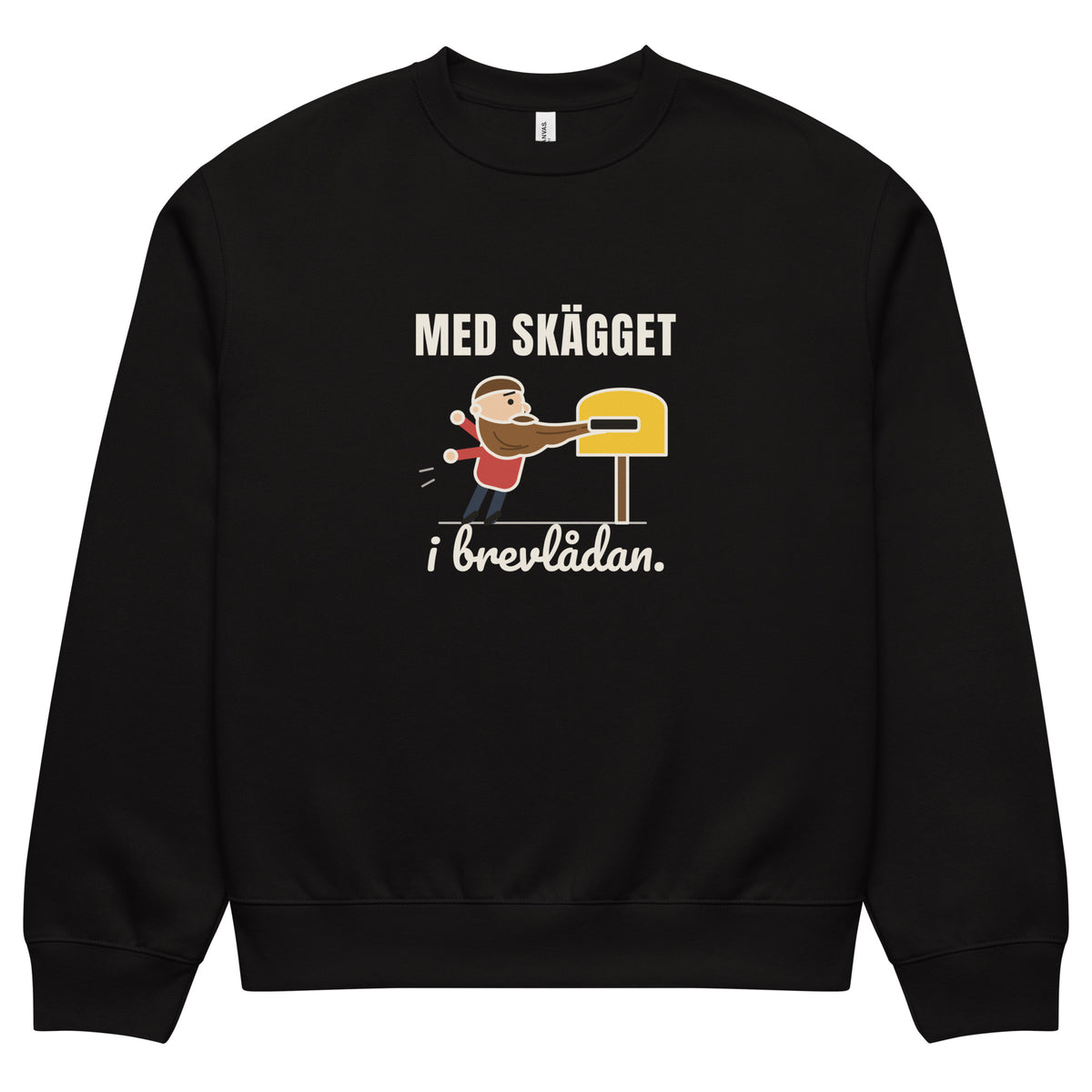 Med skägget i brevlådan sweatshirt för herr i svart, framsida