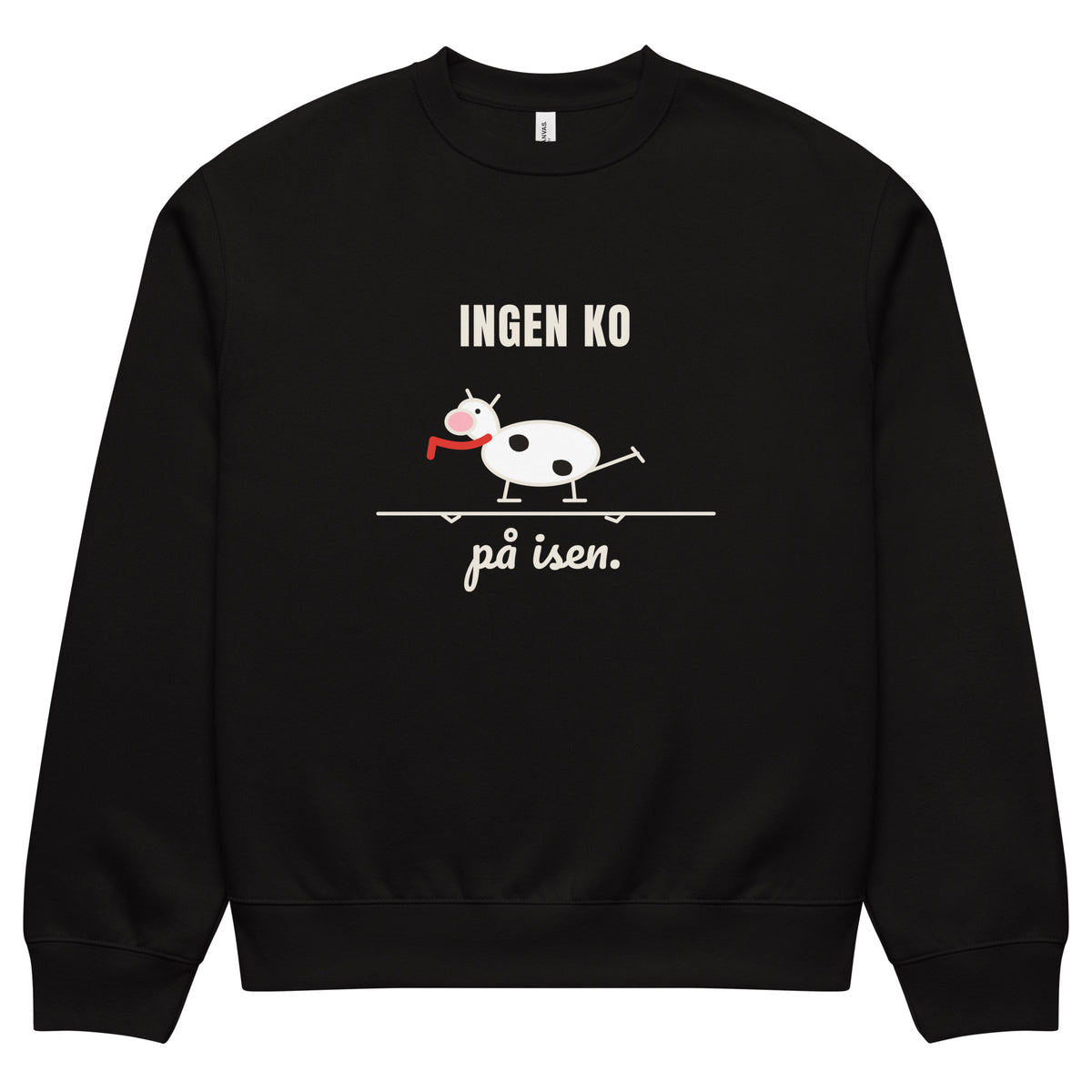 Ingen ko på isen sweatshirt för herr i svart, framsida