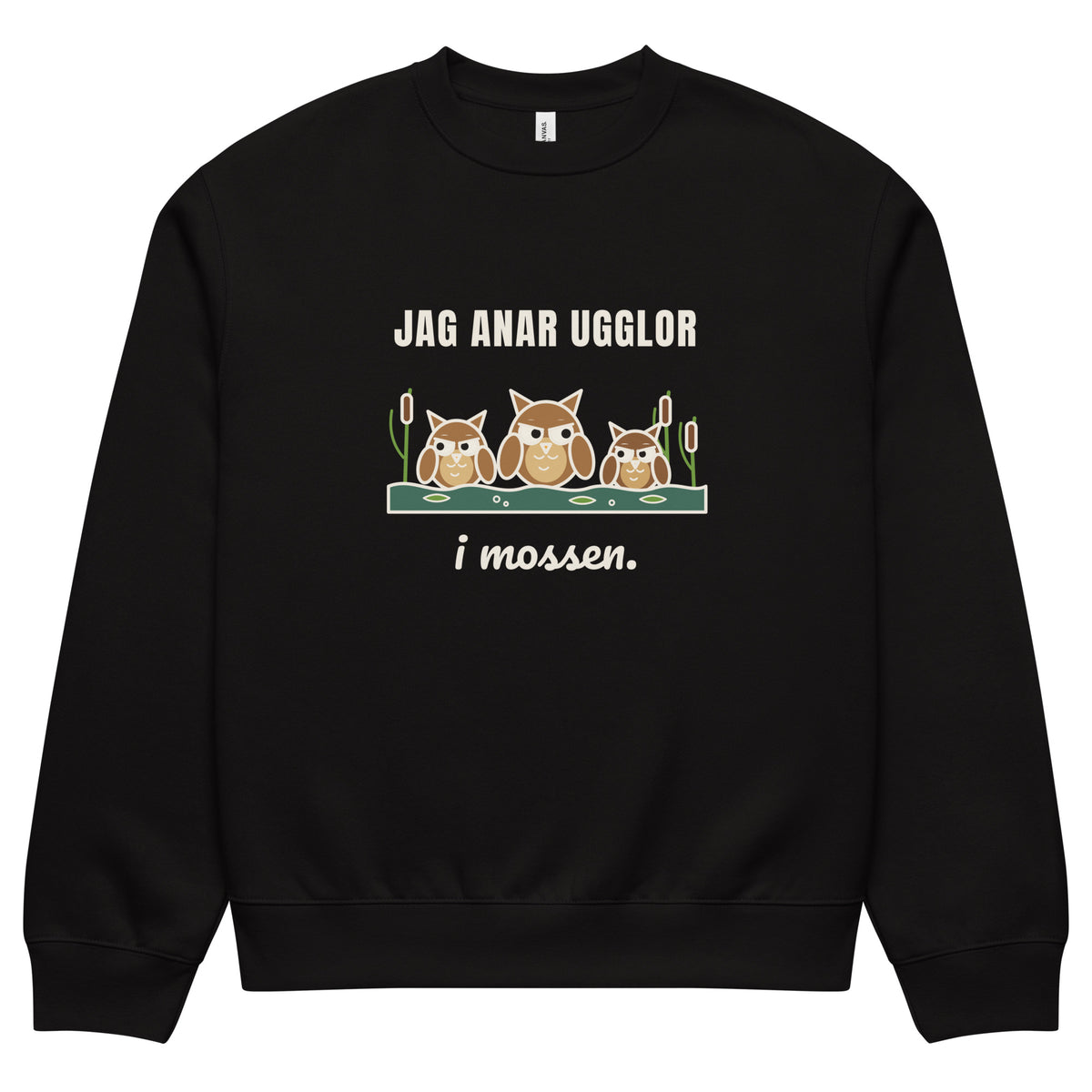 Jag anar ugglor i mossen sweatshirt för herr i svart, framsida