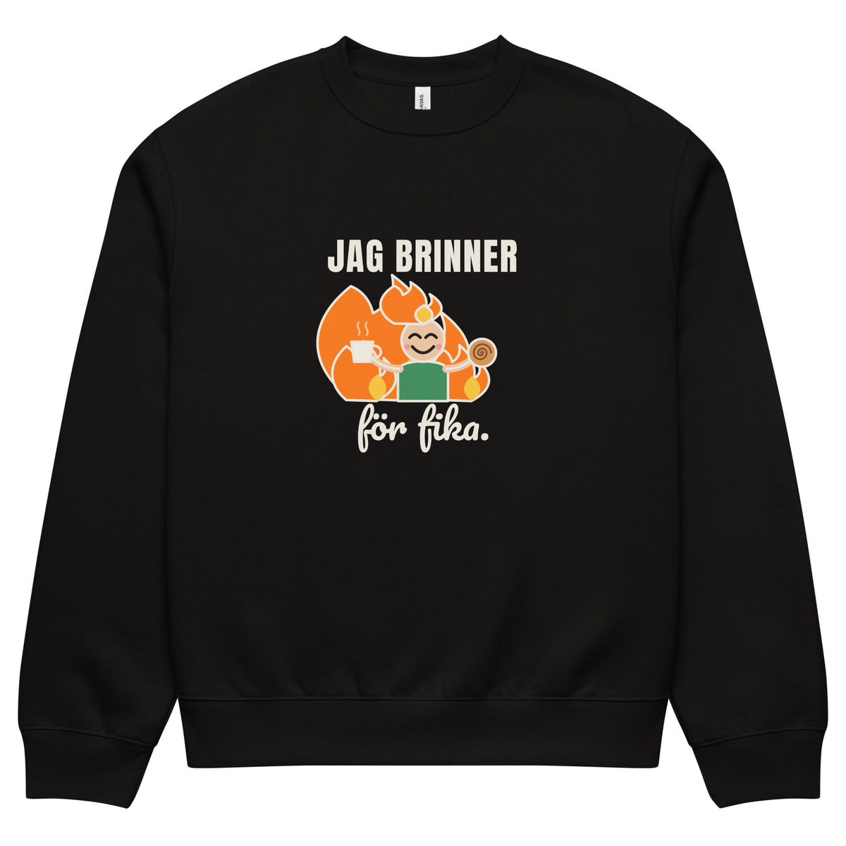 Jag brinner för fika sweatshirt för herr i svart, framsida