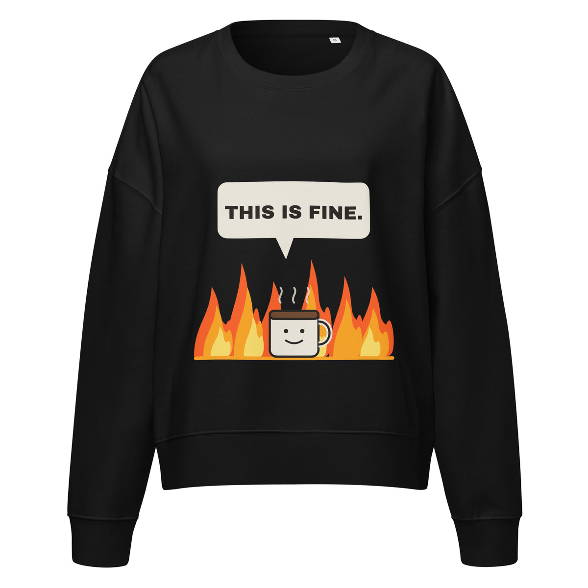 This Is Fine sweatshirt för dam i svart, framsida