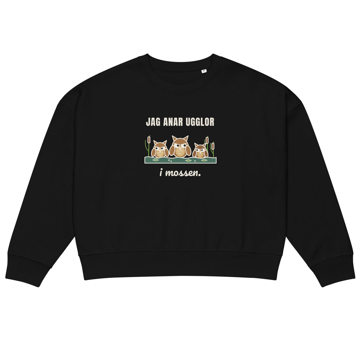Jag anar ugglor i mossen sweatshirt för dam i svart, framsida
