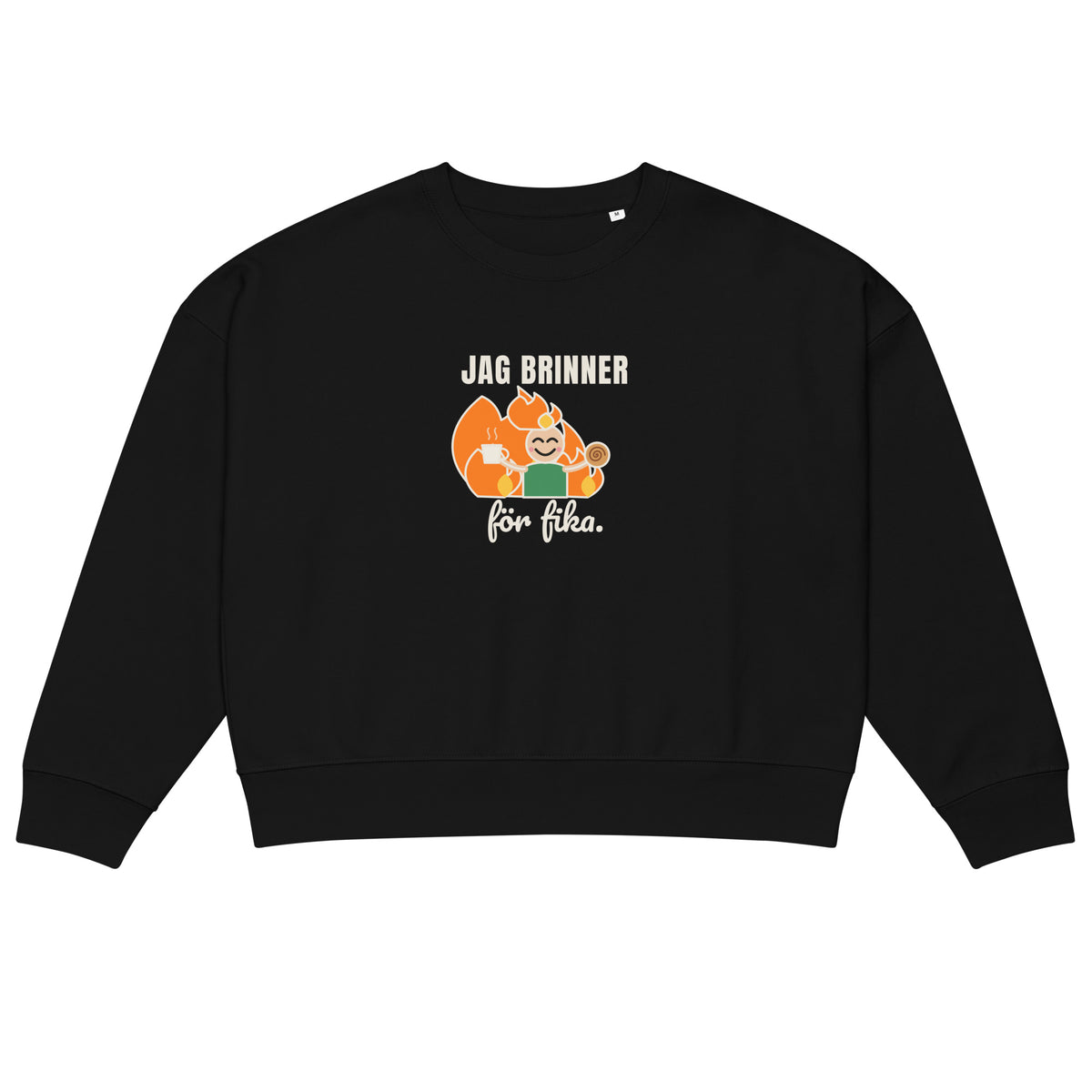 Jag brinner för fika sweatshirt för dam i svart, framsida