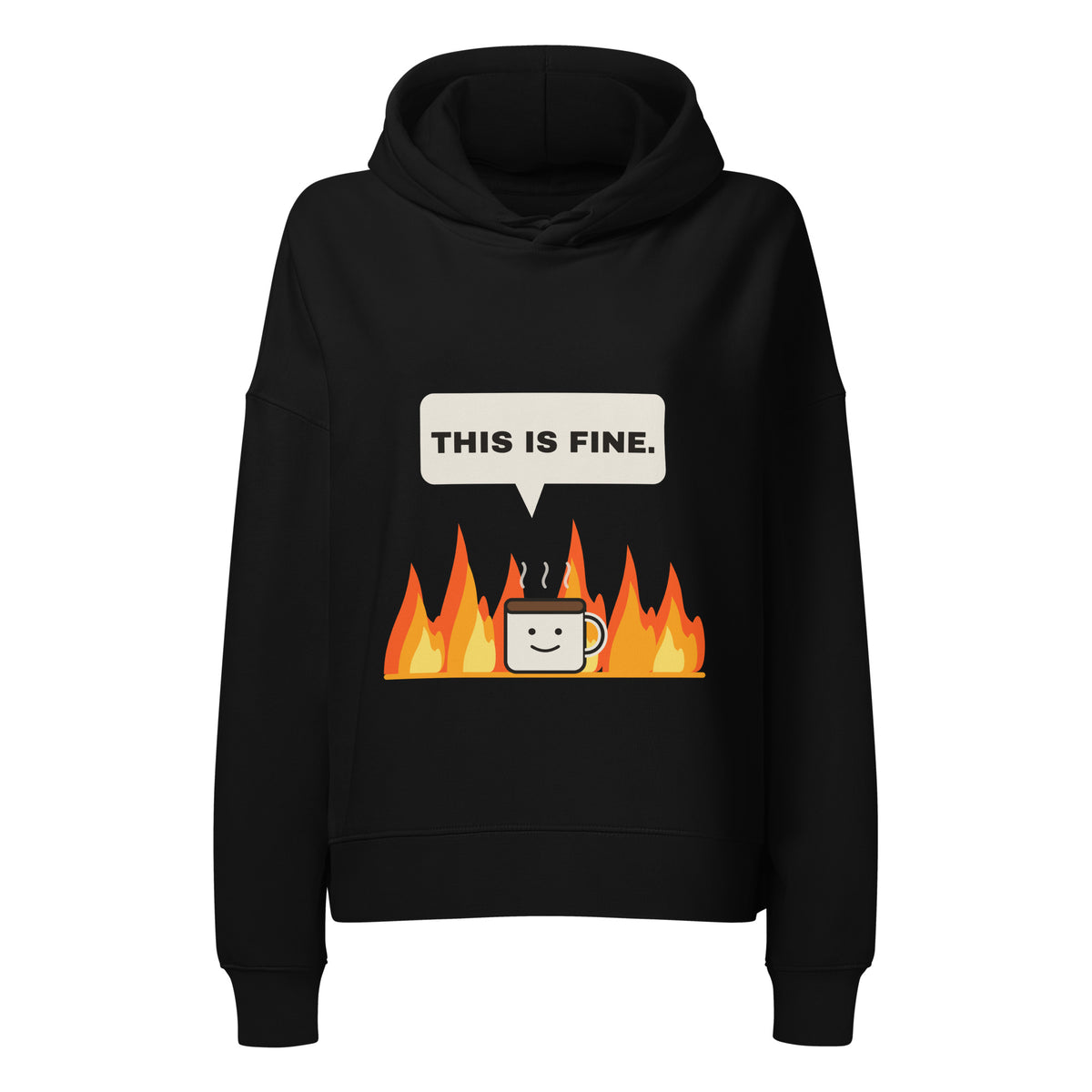 This Is Fine Hoodie för dam i svart, framsida