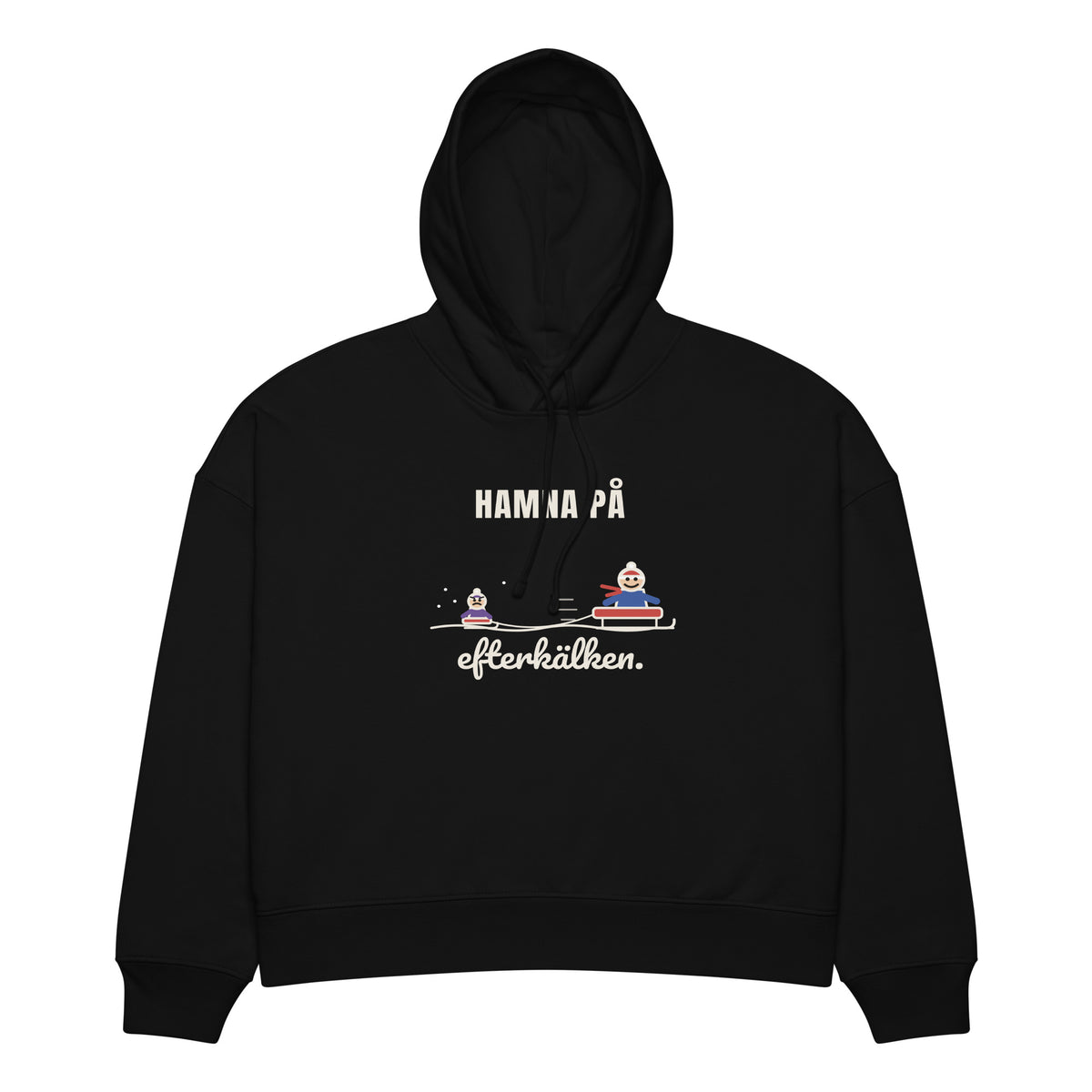 Hamna på efterkälken Hoodie för dam i svart, framsida
